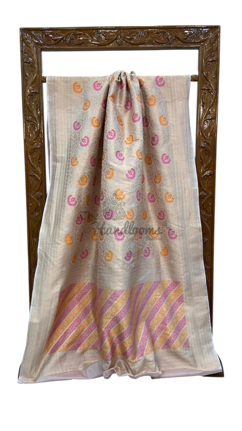 Regal Pure Katan Silk Banarasi Saree – Handwoven Tanchui Brocade with Meenakari Work - The Handlooms