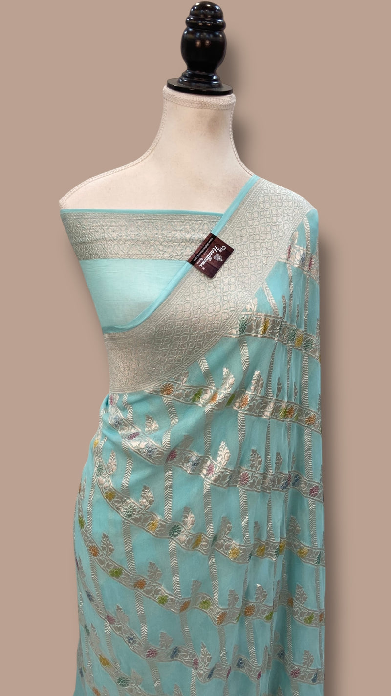 Pure Khaddi Georgette Handloom Banarasi Saree - All over Jaal Work - The Handlooms
