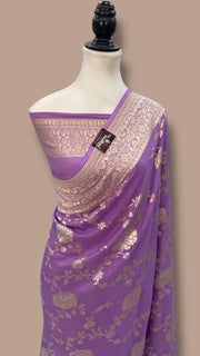 Moonga Georgette Handloom Banarasi Saree - All Over Sona Roopa Jaal Work - The Handlooms