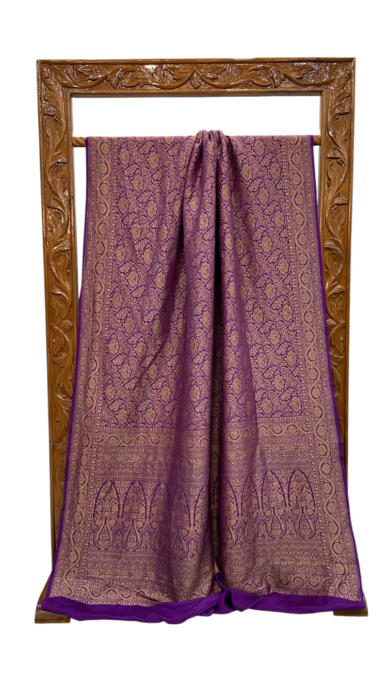Pure Khaddi Crepe Georgette Banarasi Handloom Saree-Brocade - The Handlooms