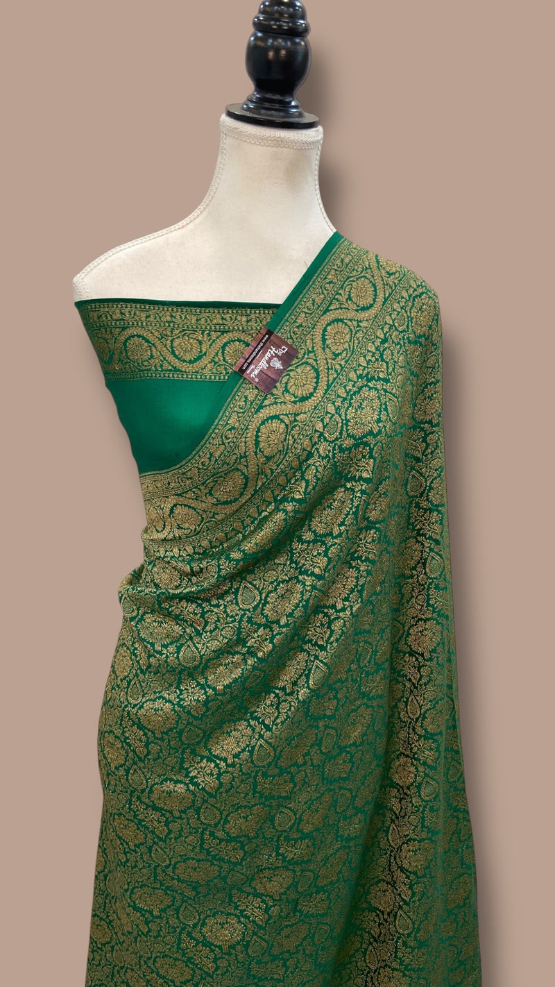 Pure Khaddi Crepe Georgette Banarasi Handloom Saree-Brocade - The Handlooms