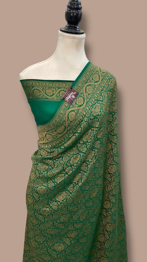 Pure Khaddi Crepe Georgette Banarasi Handloom Saree-Brocade - The Handlooms