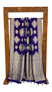 Deep Royal Blue Moonga Georgette Handloom Banarasi Saree - The Handlooms