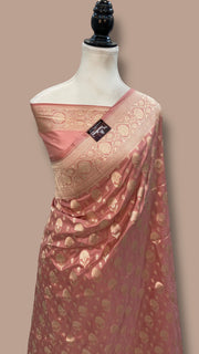 Dusty Rose Pure Katan Silk Banarasi Handloom Saree - All over jaal work - The Handlooms