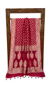 Hot Pink Pure Khaddi Georgette Handloom Banarasi Saree - The Handlooms