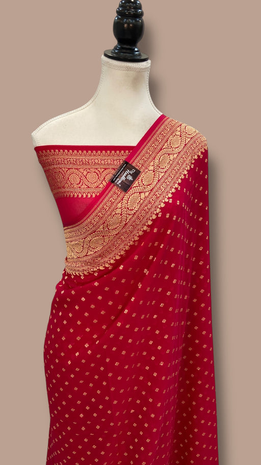 Pure Khaddi Georgette Handloom Banarasi Saree - Gold Zari - The Handlooms