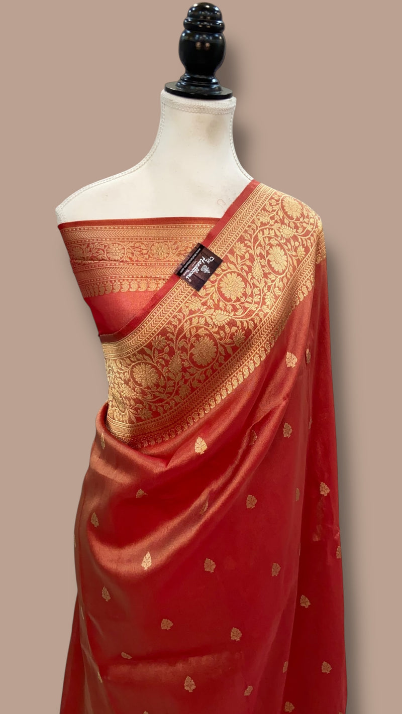 Pure Katan Tissue Silk Handloom Banarasi Saree - All Over Kadua Motifs - The Handlooms