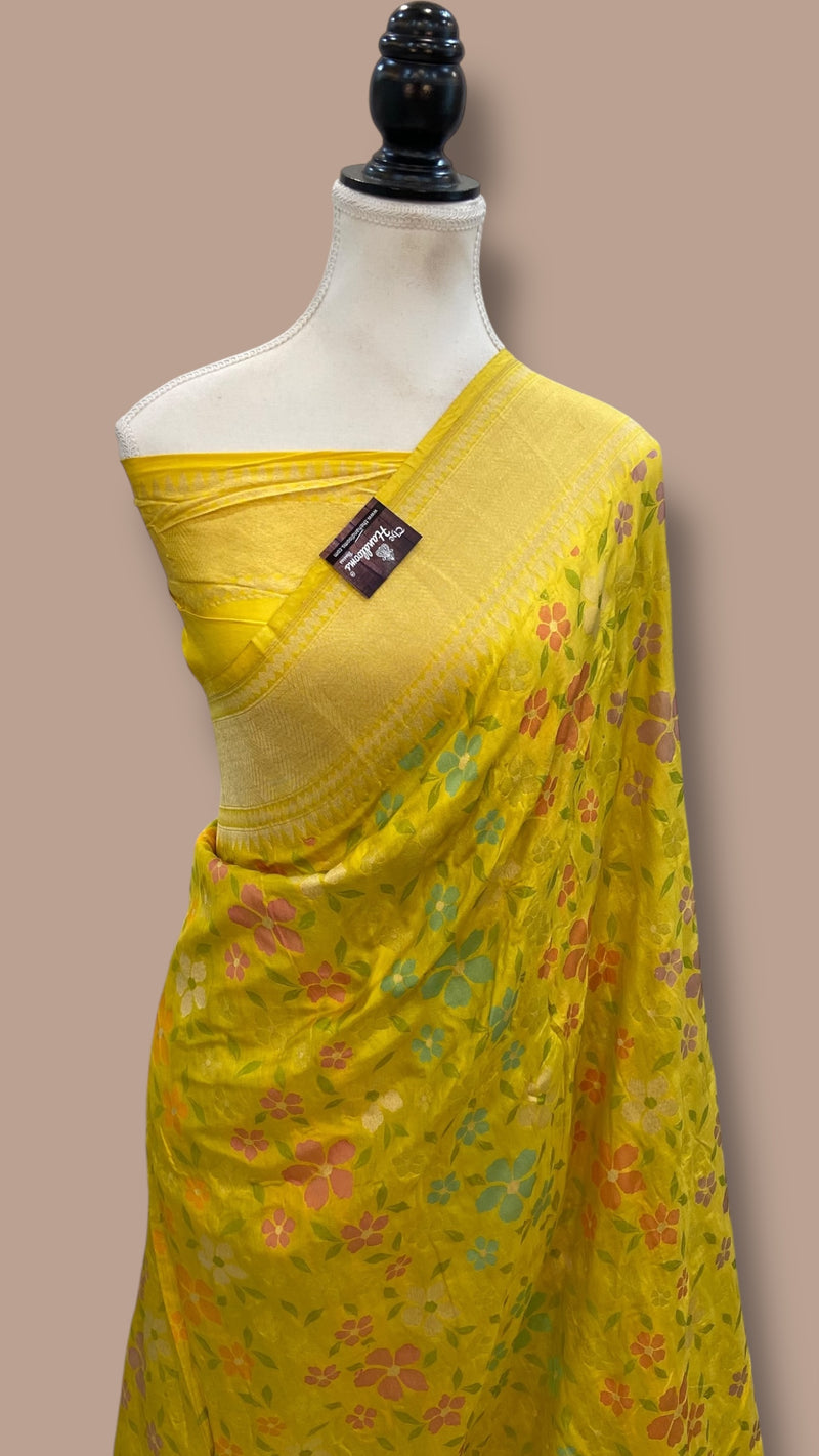 Pure Katan Silk Banarasi Handloom Saree - All over Jaal Work With Meenakari - The Handlooms