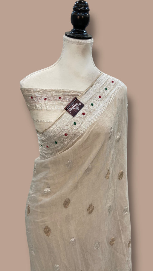 Handloom Banarasi Khaddi Georgette Tissue Saree | All-Over Sona Roopa Kadua Motifs & Meenakari - The Handlooms