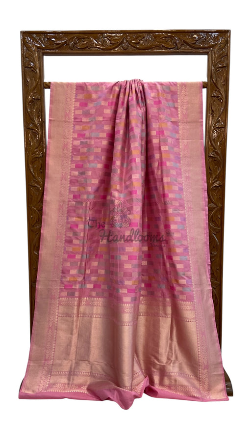 Multicolor Pure Katan Silk Banarasi Handloom Saree - All over Jaal Work With Rangkart - The Handlooms