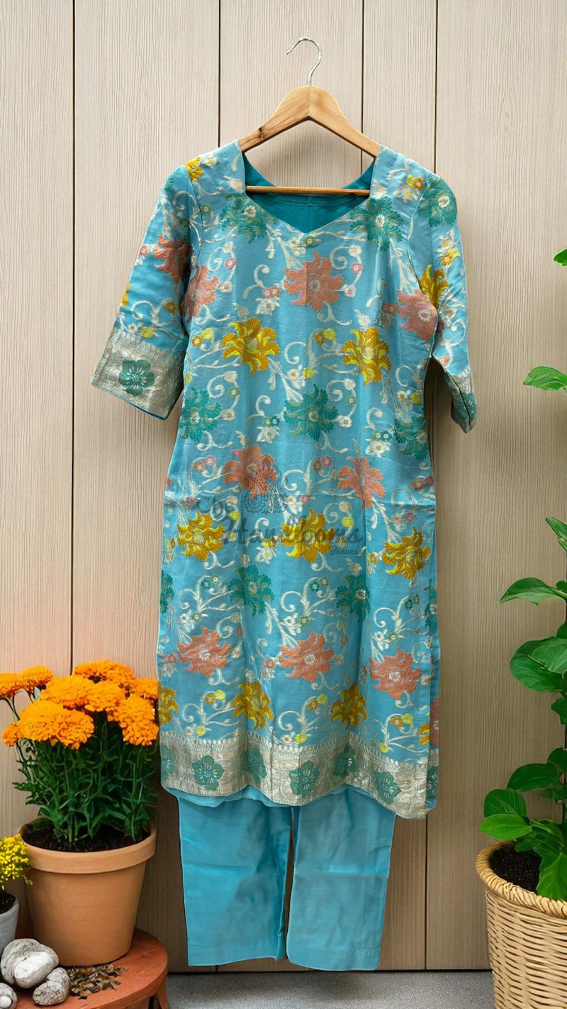 Khaddi Georgette Banarasi Dress material with Meenakari - The Handlooms