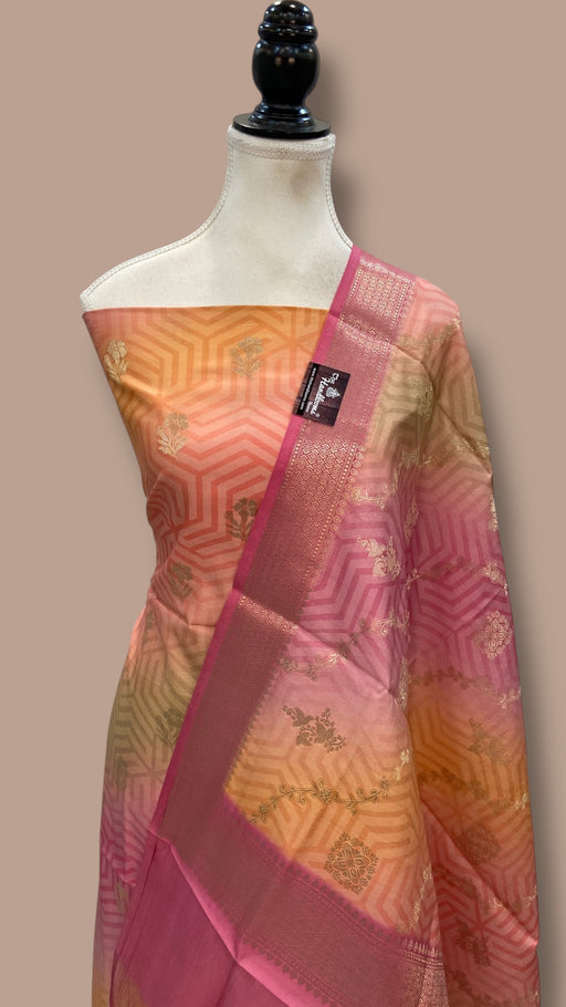 Pure Chiniya Silk Handloom Banarasi Dress Material with Elegant Digital Print - The Handlooms