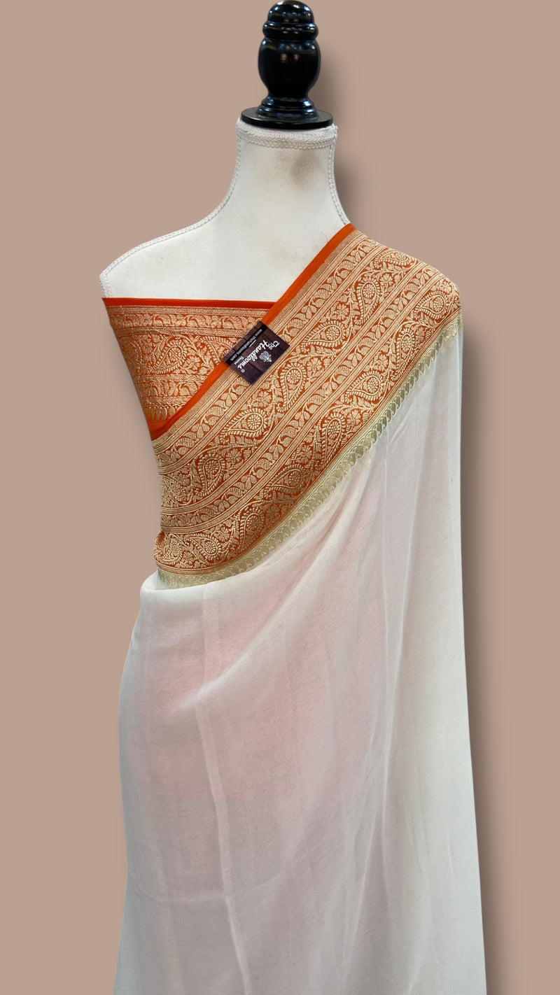 Tricolor Tradition – Handloomed in the Heart of India” Pure Khaddi Georgette Handloom Banarasi Saree - The Handlooms