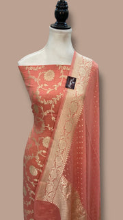 Pink Pure Khaddi Georgette Banarasi Dress material - The Handlooms