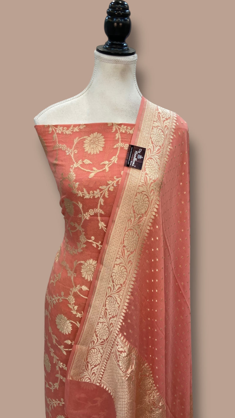 Pink Pure Khaddi Georgette Banarasi Dress material - The Handlooms