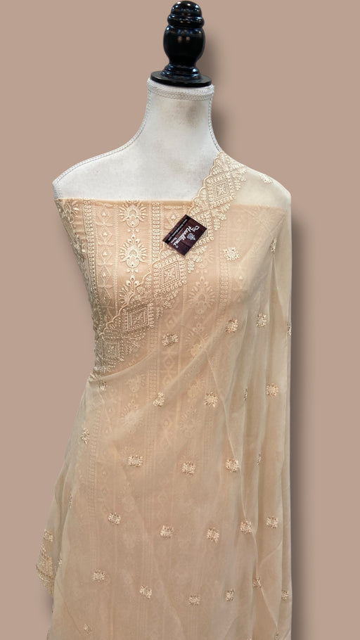 Pure Georgette Banarasi Chikankari Dress Material - The Handlooms