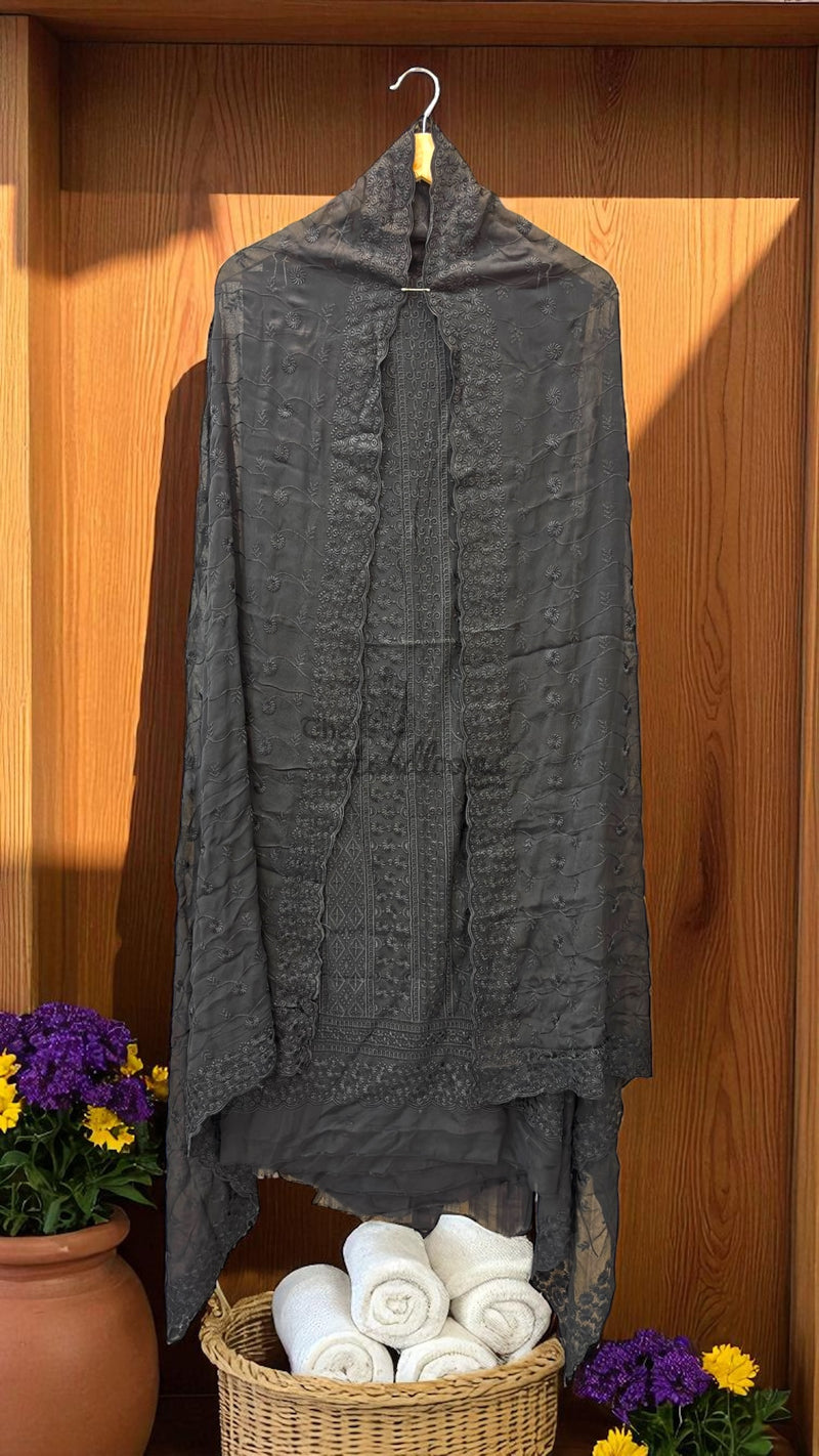 Pure Georgette Banarasi Chikan kari Dress Material - The Handlooms