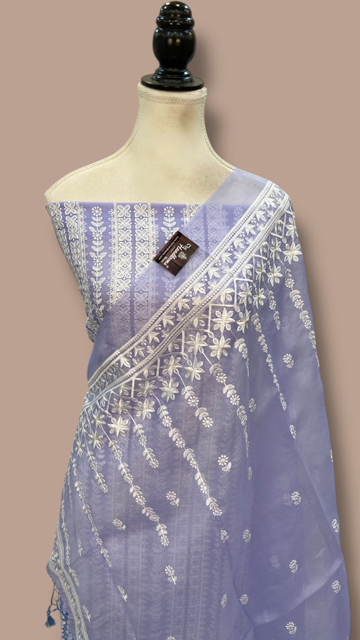 Pure Organza Chikankari Handloom Banarasi Dress Material - The Handlooms
