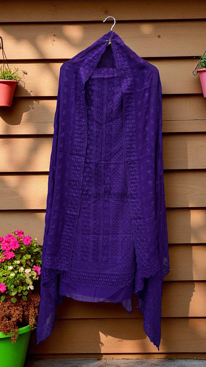 Pure Georgette Banarasi Chikan kari Dress Material - The Handlooms