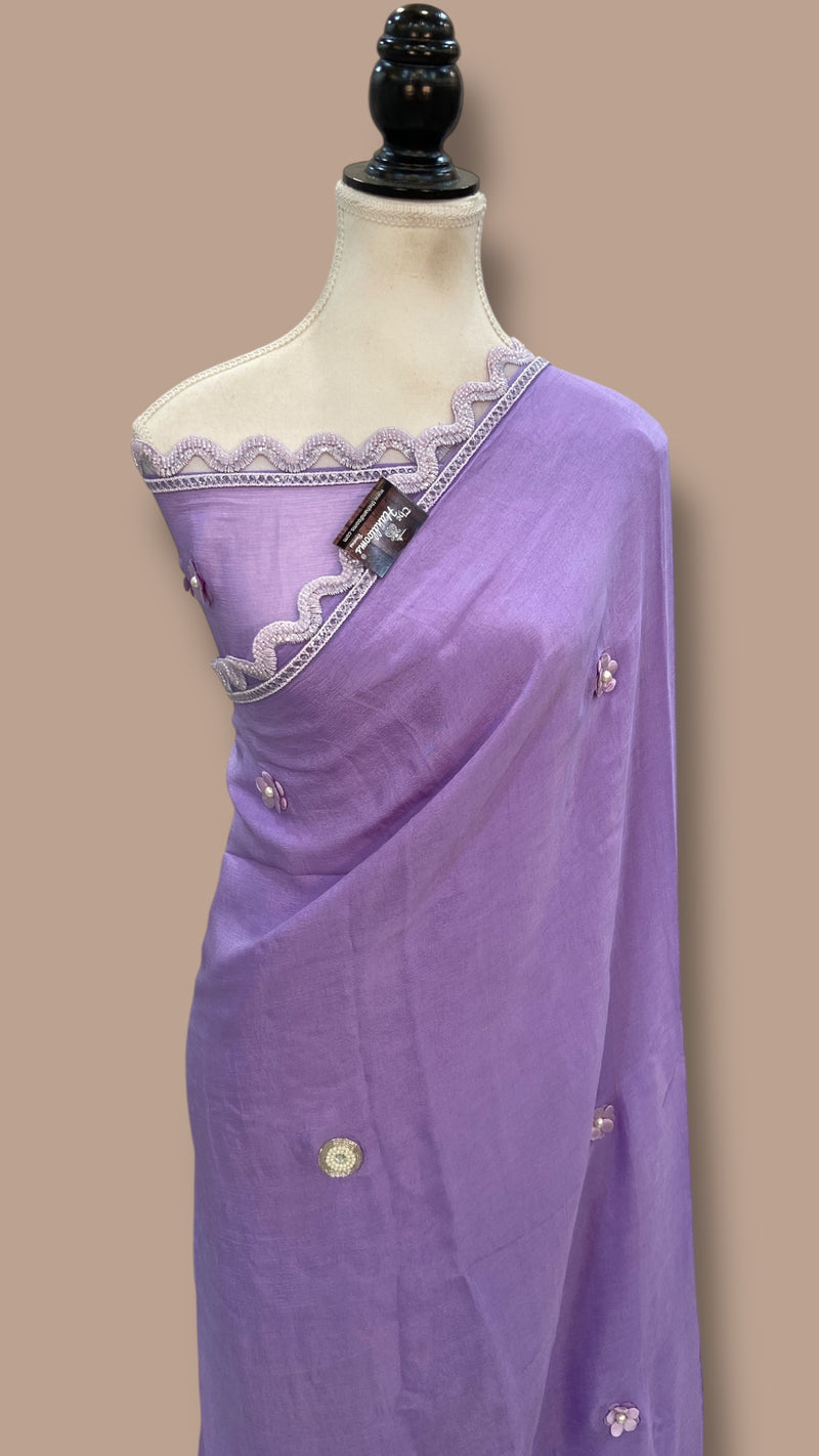Pure Georgette Handloom Banarasi Saree with Handwork Lace - The Handlooms