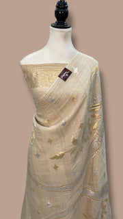 Moonga Georgette Handloom Banarasi Saree All Over Soan Roopa Work - The Handlooms