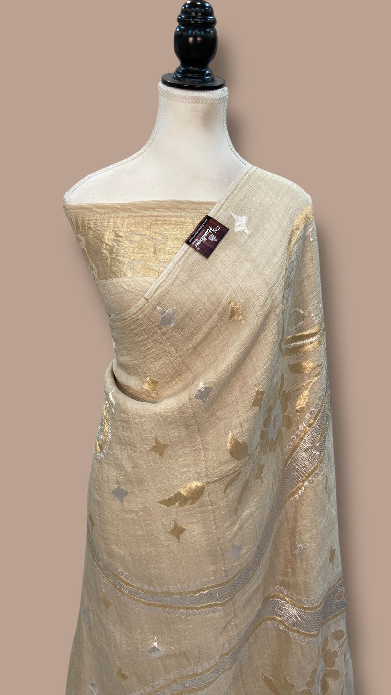 Moonga Georgette Handloom Banarasi Saree All Over Soan Roopa Work - The Handlooms