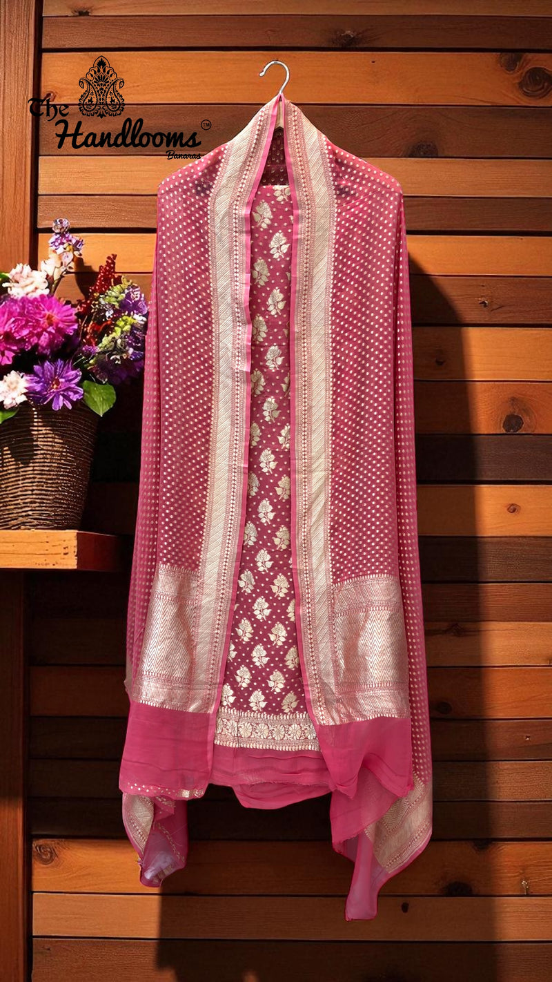 Khaddi Georgette Handloom Banarasi Dress Material - The Handlooms