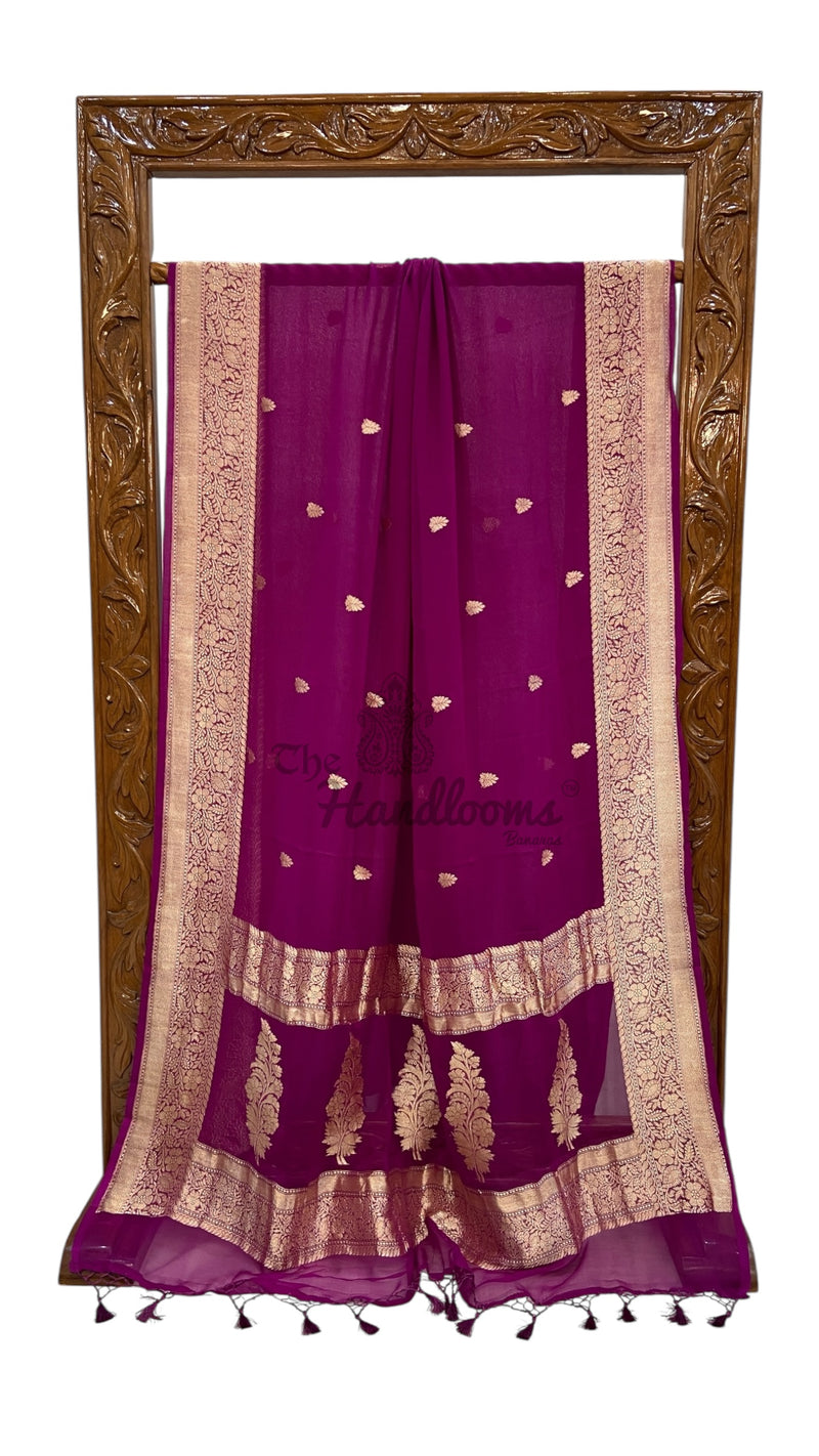 Pure Georgette Banarasi Saree - Gold zari - The Handlooms