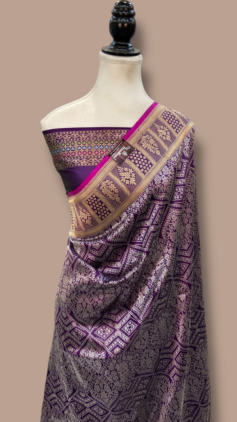 Regal Pure Katan Silk Banarasi Saree – Handwoven Tanchui Brocade with Meenakari Work - The Handlooms