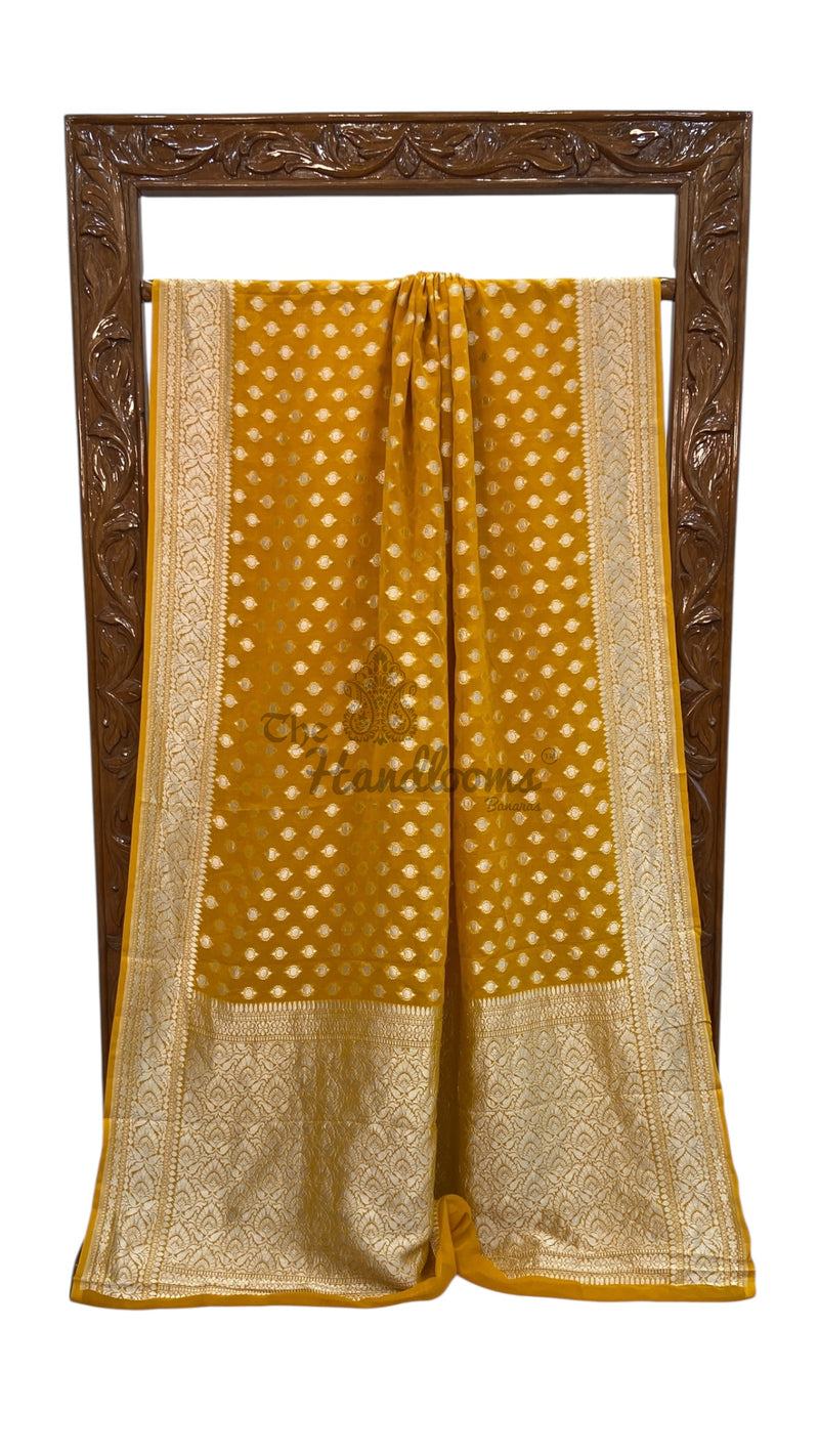 Pure Khaddi Georgette Banarasi Saree Silver Zari - The Handlooms