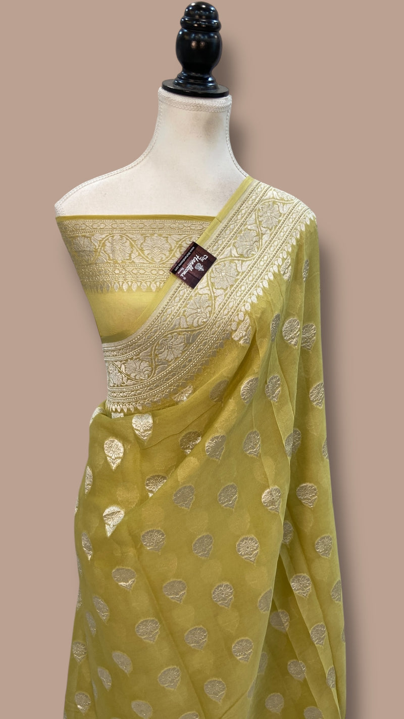 Pure Khaddi Georgette Banarasi Saree Silver Zari - The Handlooms