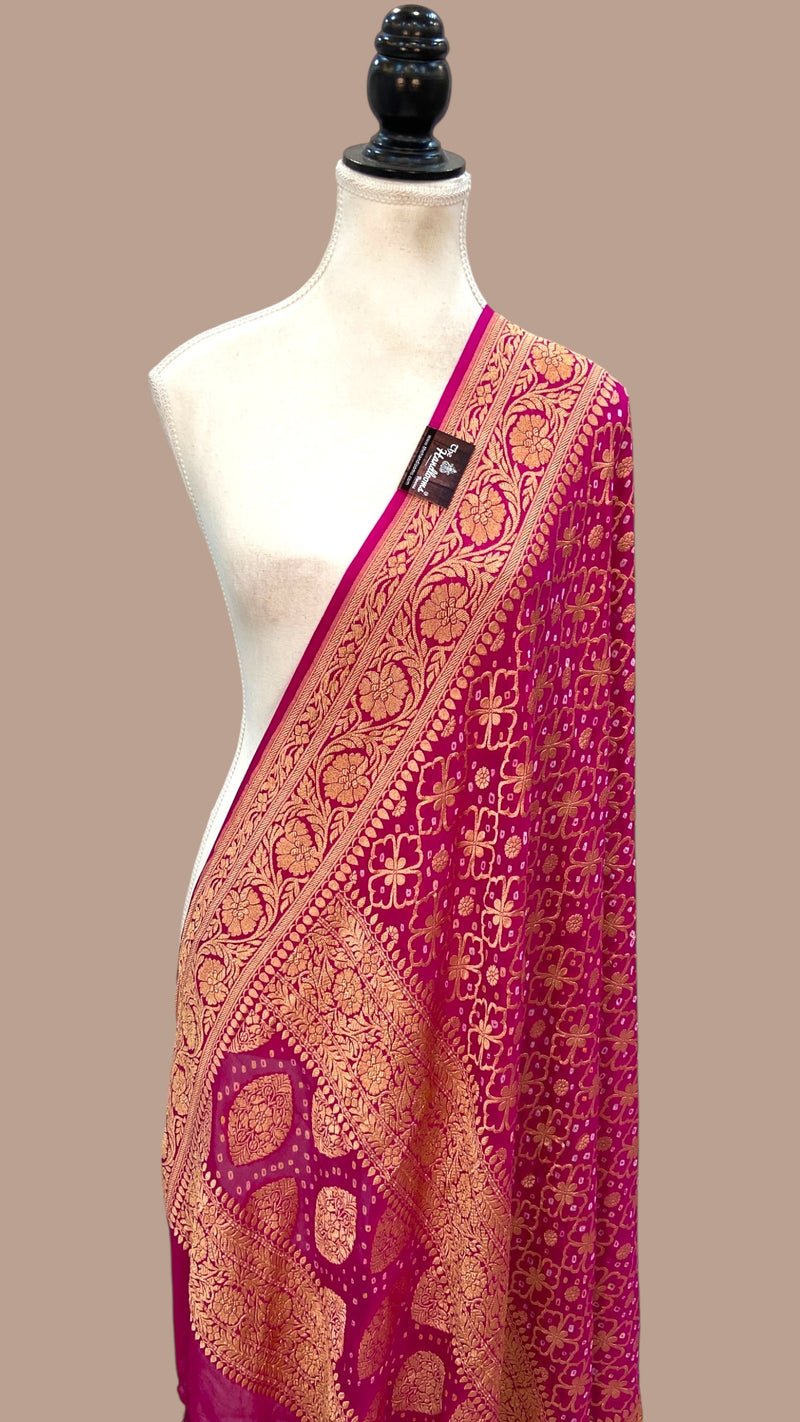 Pure Georgette Banarasi Bandhej Handloom Dupatta - The Handlooms