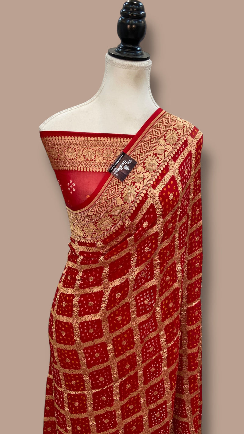 Pure Georgette Banarasi Bandhej Handloom Saree - The Handlooms