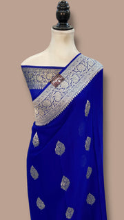 Royal Blue Pure Georgette Banarasi Handloom Saree - The Handlooms