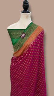 Hot Pink Pure Khaddi Georgette Handloom Banarasi Saree - The Handlooms