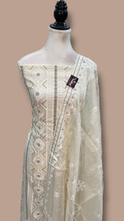 Pure Tussar Chikankari Handloom Banarasi Dress Material - The Handlooms