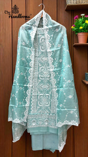 Pure Tussar Chikankari Handloom Banarasi Dress Material - The Handlooms
