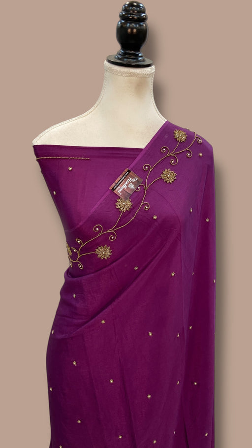 Pure Crepe Silk Handloom Banarasi Saree with Handwork - The Handlooms