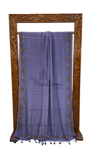 Pure Crepe Silk Handloom Banarasi Saree with Handwork - The Handlooms
