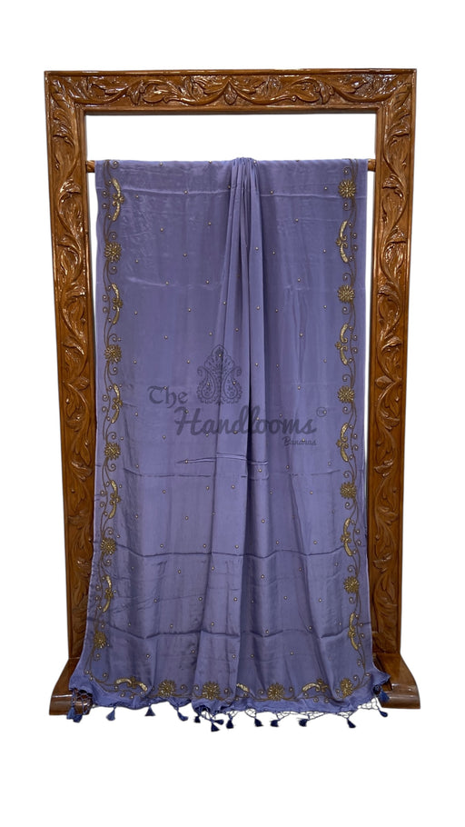 Pure Crepe Silk Handloom Banarasi Saree with Handwork - The Handlooms