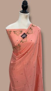 Pure Crepe Silk Handloom Banarasi Saree with Handwork - The Handlooms