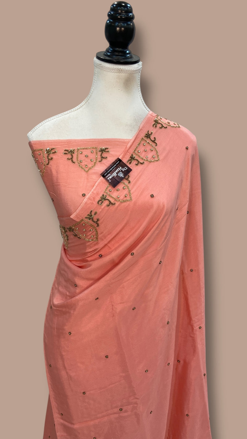 Pure Crepe Silk Handloom Banarasi Saree with Handwork - The Handlooms