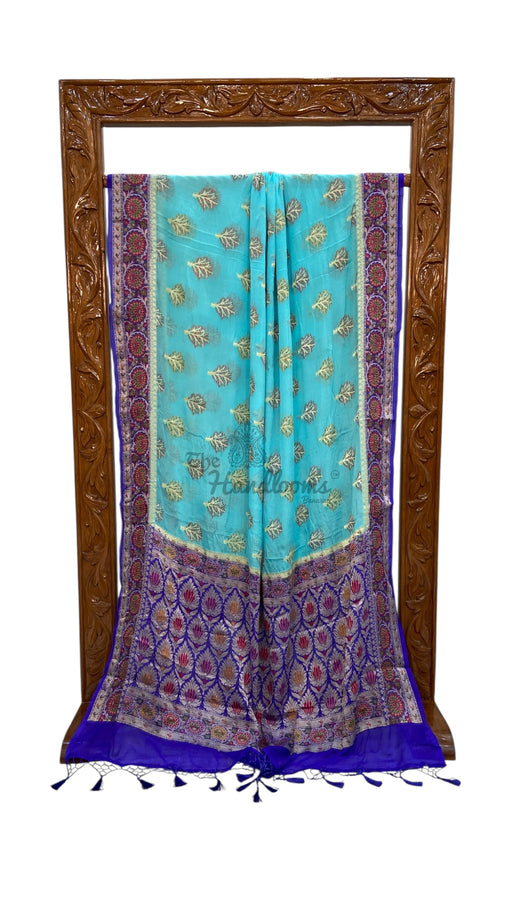 Aqua Blue Pure Chiffon Khaddi Banarasi Saree - The Handlooms