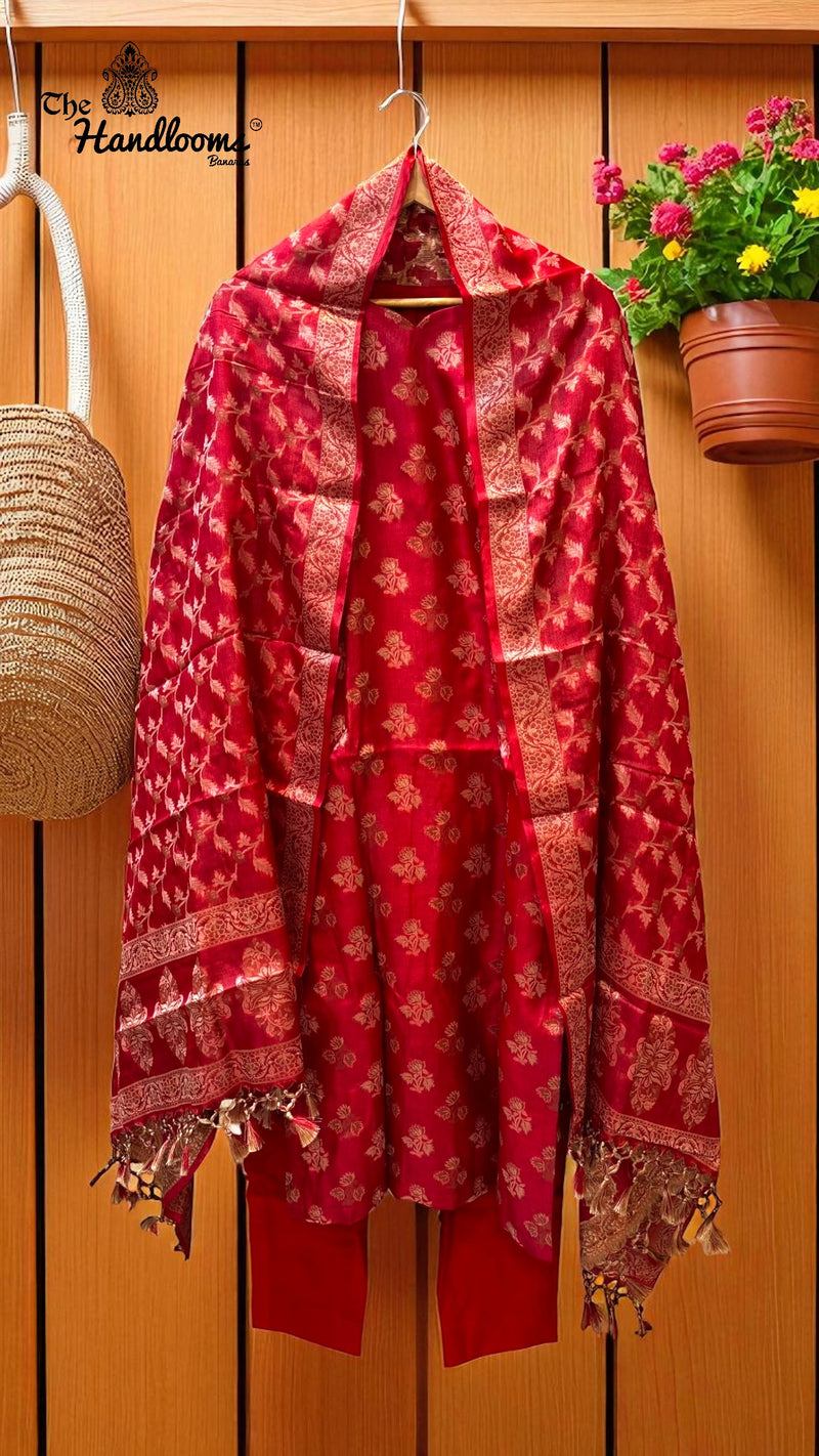 Pure Tussar Silk Banarasi Dress material - Stitched - The Handlooms