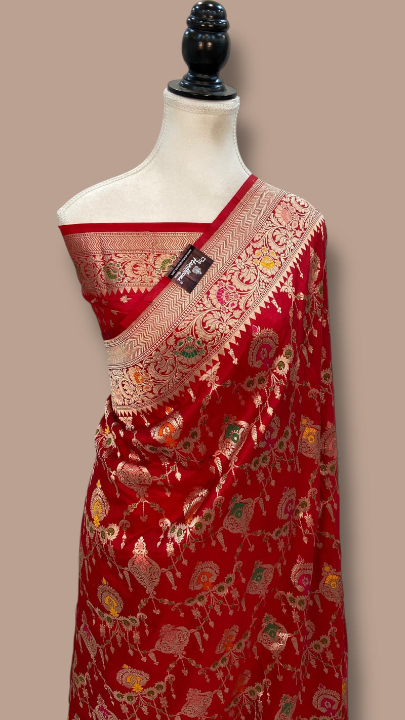 Pure Katan Silk Banarasi Handloom Saree - All over Jaal Work With Meenakari - The Handlooms