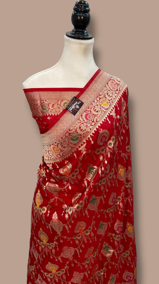 Pure Katan Silk Banarasi Handloom Saree - All over Jaal Work With Meenakari - The Handlooms