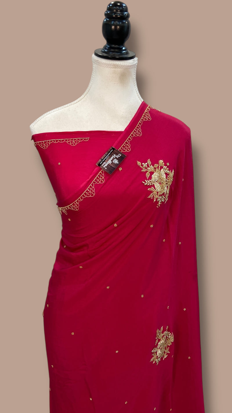 Pure Crepe Silk Handloom Banarasi Saree with Handwork - The Handlooms