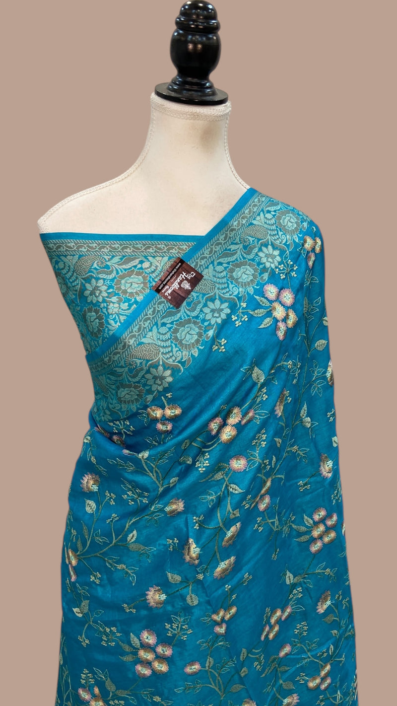 Tussar Silk Handloom Banarasi Saree With Chikankari - The Handlooms