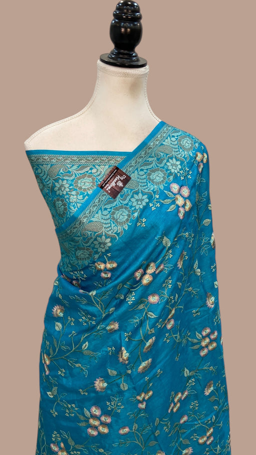 Tussar Silk Handloom Banarasi Saree With Chikankari - The Handlooms
