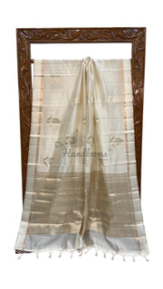 White Pure Mango Silk Banarasi Handloom Saree - The Handlooms